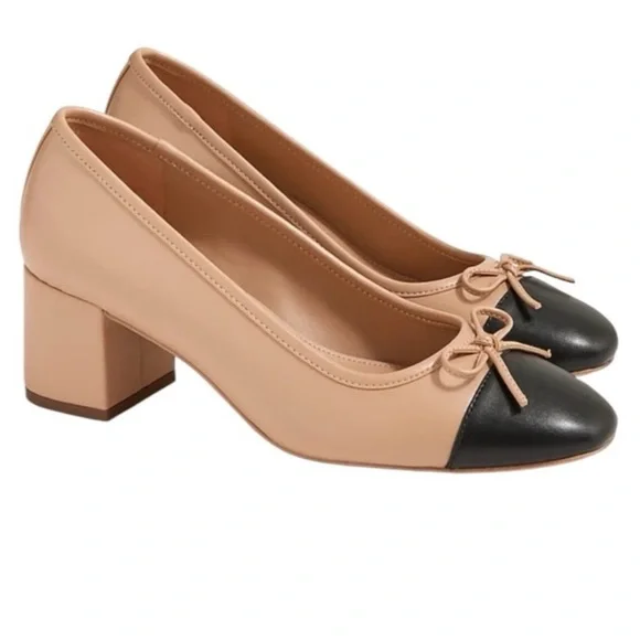 J.Crew Cap Toe Ballet Block Heels Two Tone Black/Beige Size 8.5 Medium - Picture 4 of 8